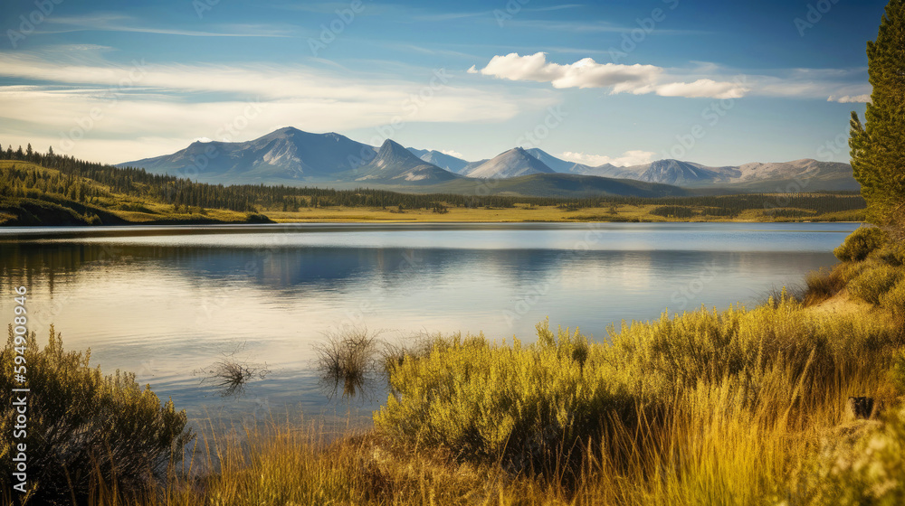 Mountain lake landscape in nature on a sunny day (Generative AI)