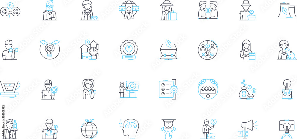 Obraz premium Micro enterprise linear icons set. Entrepreneurship, Small business, Start-up, Self-employment, Solo-preneurship, Freelancing, Cottage industry line vector and concept signs. Boutique business,Sole