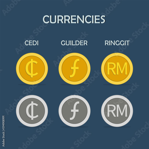 Set of currency icons and symbols