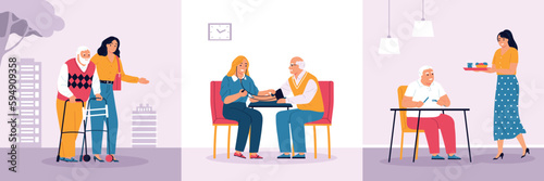 Elderly People Help Compositions Set