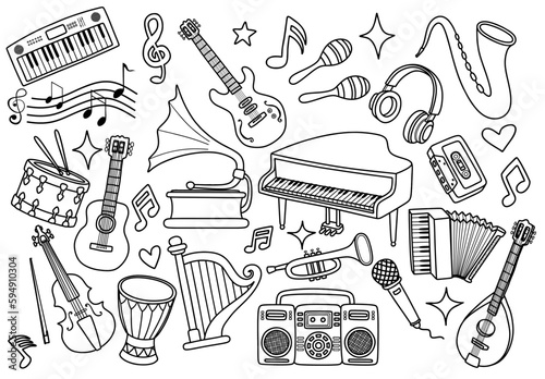 set of doodle musical instrument.