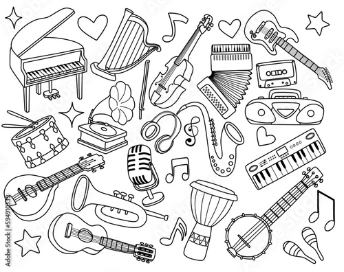 set of doodle musical instrument.