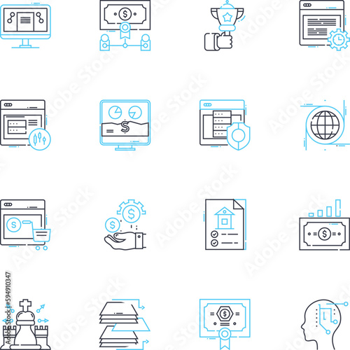 Market trends linear icons set. Consumerism, Innovation, Globalization, Digitization, Sustainability, Personalization, Urbanization line vector and concept signs. Online,Localization,E-commerce