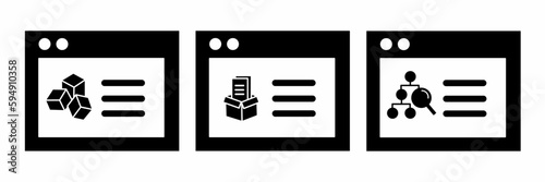 Product page icon illustration. Product page icon set for business. Stock vector.