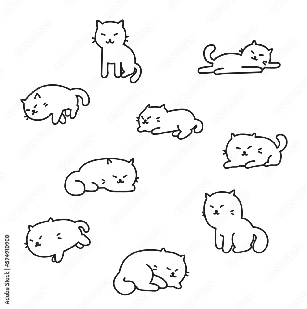 Cartoon cats set. Simple modern geometric flat style vector illustration. Cute clip art cat doodle set, funny vector icons. Hand drawn sketch style cat characters. Cartoon cats set. Simple modern geometric flat style vector illustration. Cute clip art cat doodle set, funny vector icons. Hand drawn sketch style cat characters.