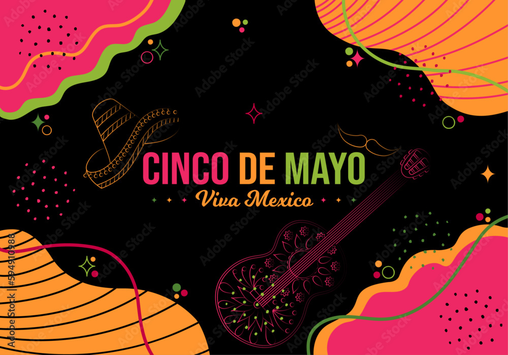 Cinco de Mayo Horizontal Colorful Background vector illustration. May 5 Mexico festival holiday. Modern abstract and Memphis Neon fusion. Website header, social media post, promotion, greeting design