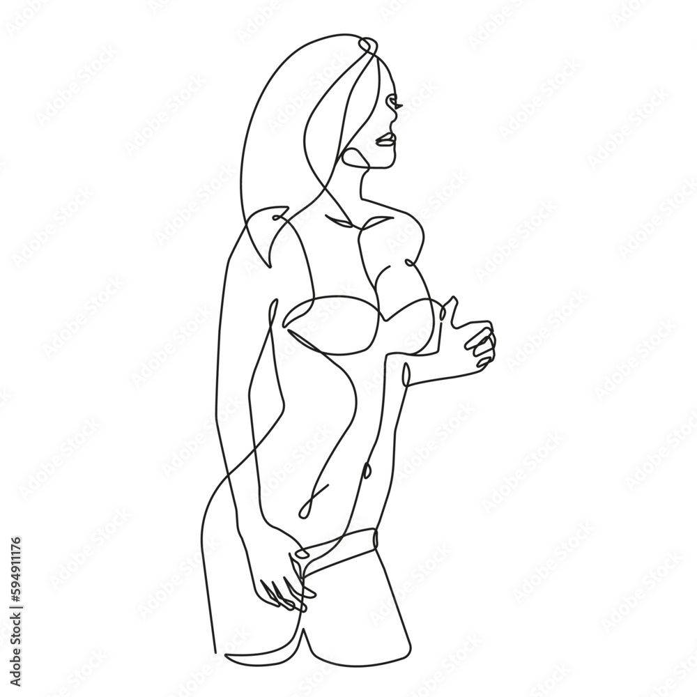 Fototapeta premium Continuous One Line Drawing of Woman Body. Female Figure Nude Body Line Art Vector Illustration for Wall Decor, Spa, T-shirt, Print, Poster. Female Naked Figure Creative Drawing in Modern Linear Style