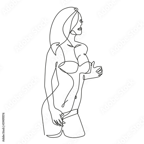 Continuous One Line Drawing of Woman Body. Female Figure Nude Body Line Art Vector Illustration for Wall Decor, Spa, T-shirt, Print, Poster. Female Naked Figure Creative Drawing in Modern Linear Style