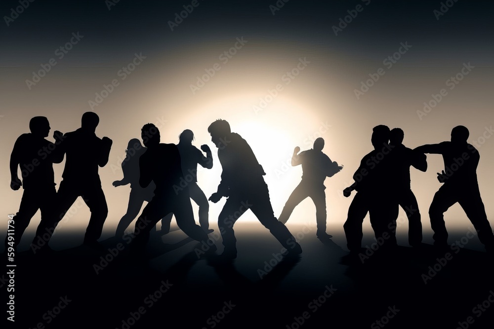 silhouettes of people fighting. Generative Ai silhouettes of people fighting. Generative Ai