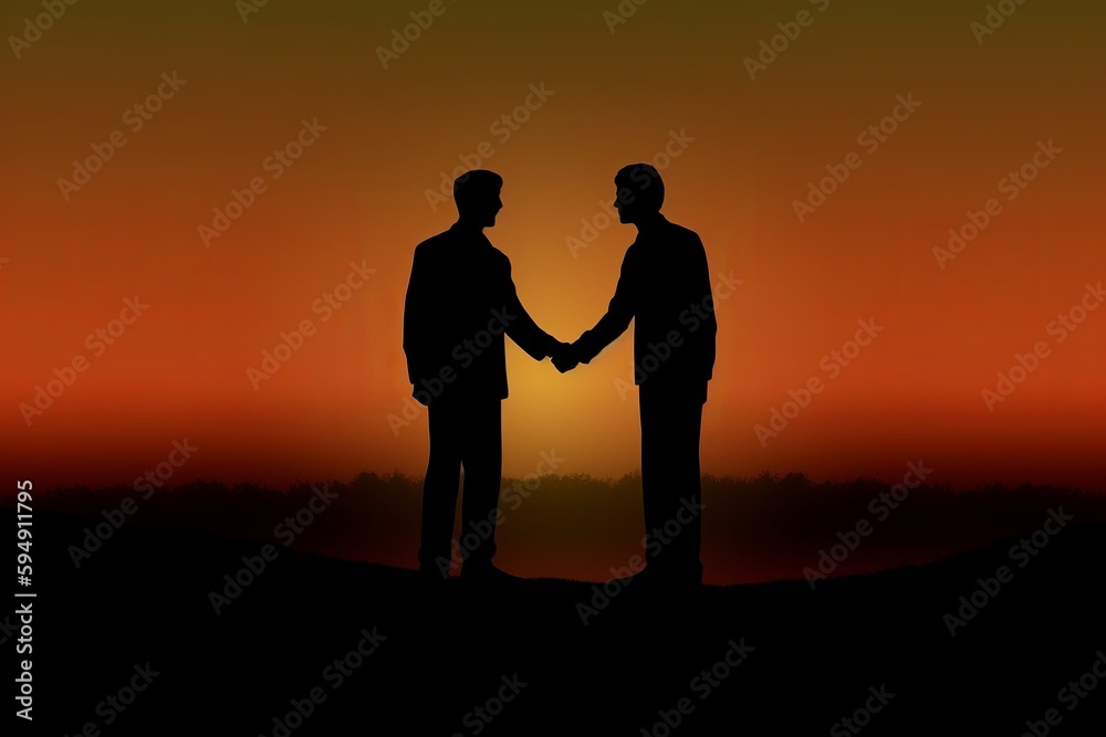 silhouettes of two people shaking hands. Generative Ai