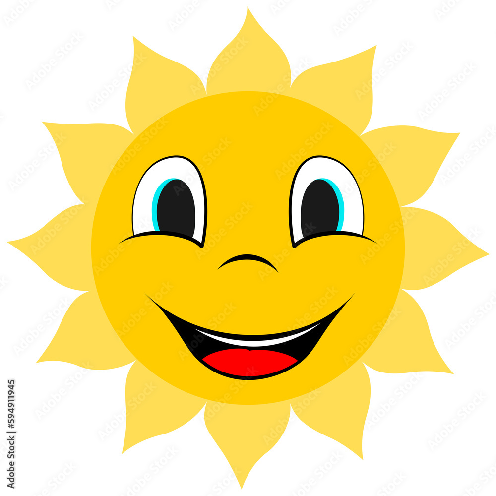 Smile sun icon. Cartoon style. Illustration isolated on a transparent  background.
