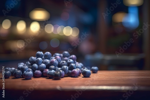 Wallpaper Mural blueberry on a wooden table, generative ai Torontodigital.ca