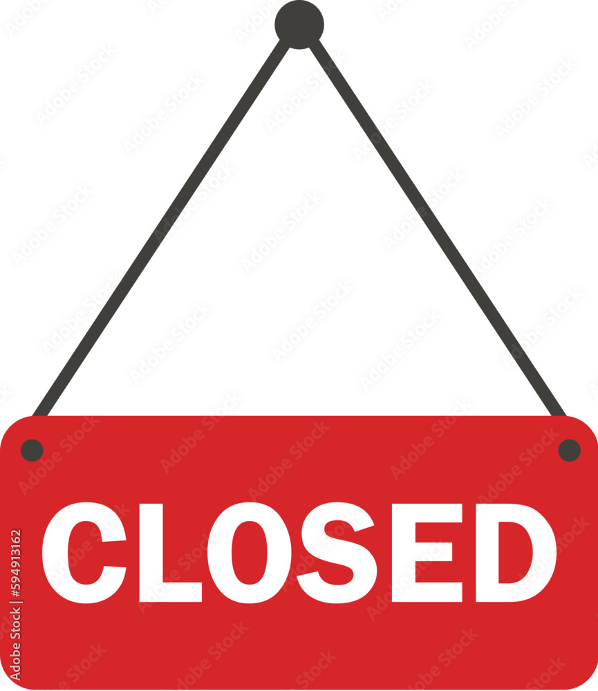 Closed door sign or hanging board. Sorry we're closed sign in red color. Closed door sign or hanging board. Sorry we're closed sign in red color.