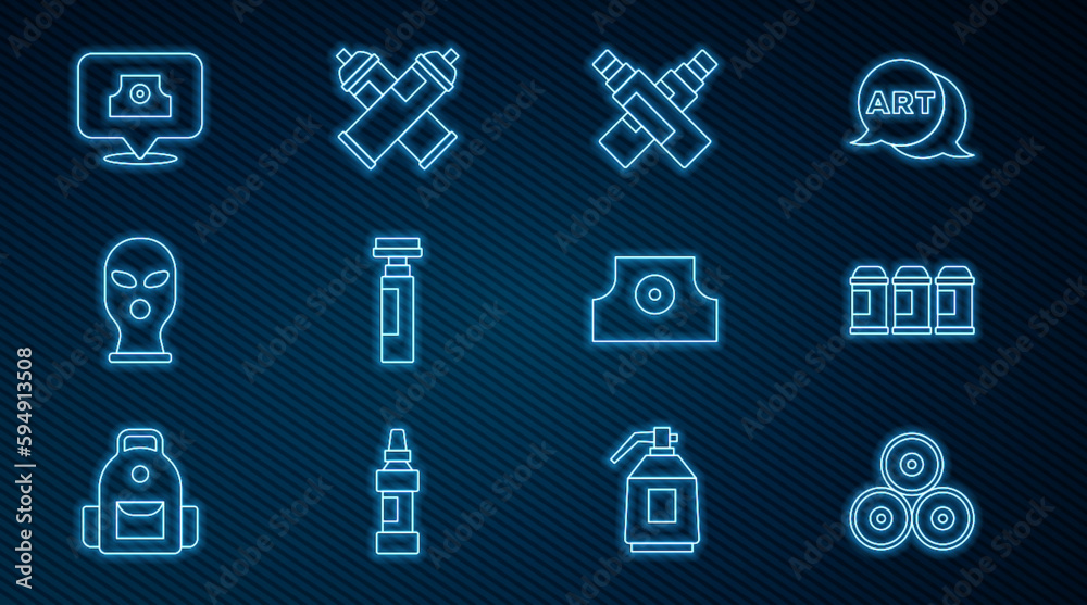 Set line Paint spray can, Marker pen, Balaclava, Spray nozzle cap, and icon. Vector Set line Paint spray can, Marker pen, Balaclava, Spray nozzle cap, and icon. Vector