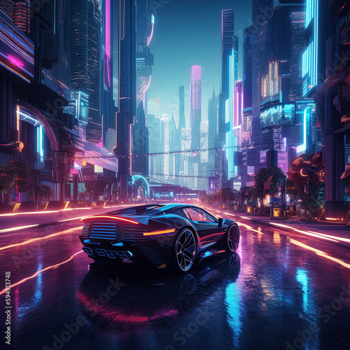 A futuristic car in a futuristic cityscape - generative AI © Uolir