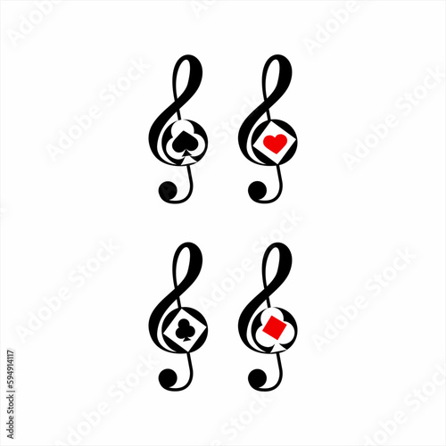 Treble clef logo design with black and red poker card symbol.