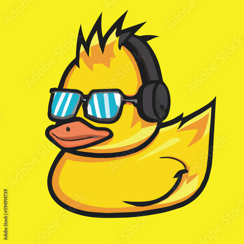 Fotografie Relax Duck listening music with cool headphone