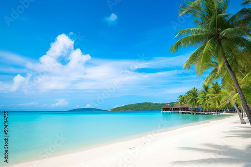 Beautiful tropical beach and sea with coconut palm tree - Holiday Vacation concept