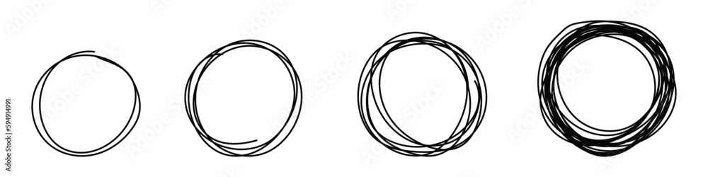 Obraz Hand drawn scribble circles set. Sketch line pencil elements collection. Vector isolated illustration fototapeta, plakat