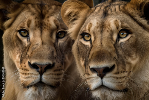 Lion and lioness. Generative Ai.