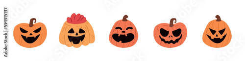 Cute silhouettes of halloween pumpkins. Cartoon pumpkin shapes set. Vector isolated illustration