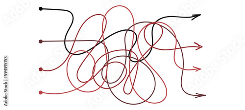 Arrow confused line set. Path line thread. Vector isolated illustration