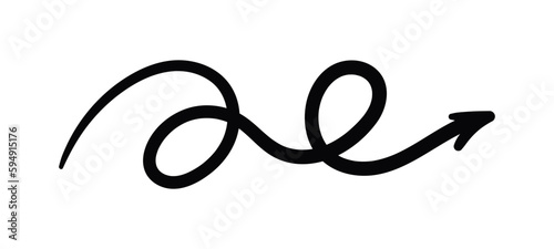 Doodle line arrow. Hand drawn scribble spiral arrow. Vector isolated illustration