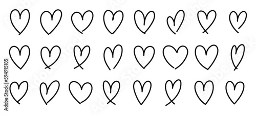 Doodle heart hand drawn shapes set. Love sketch icons collections. Vector isolated illustration
