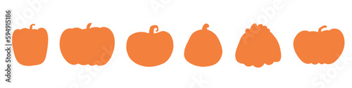 Cute silhouettes of halloween pumpkins. Cartoon pumpkin shapes set. Vector isolated illustration