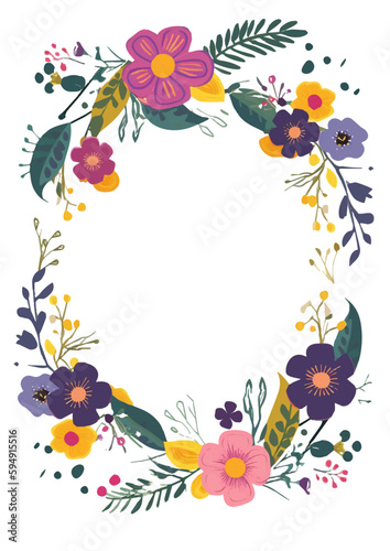 Farbiger Bildrahmen aus Frühling- und Sommerblumen. Das florale Muster ist verlustfrei skalierbar
