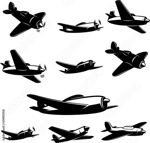 Collection of vintage airplane illustrations. Perfect for adding a touch of nostalgia to your designs. Use them for posters, logos, and more