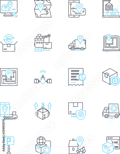 Package Delivery linear icons set. Parcel, Courier, Shipment, Delivery, Express, Logistics, Dispatch line vector and concept signs. Tracking,Shipping,Postage outline illustrations