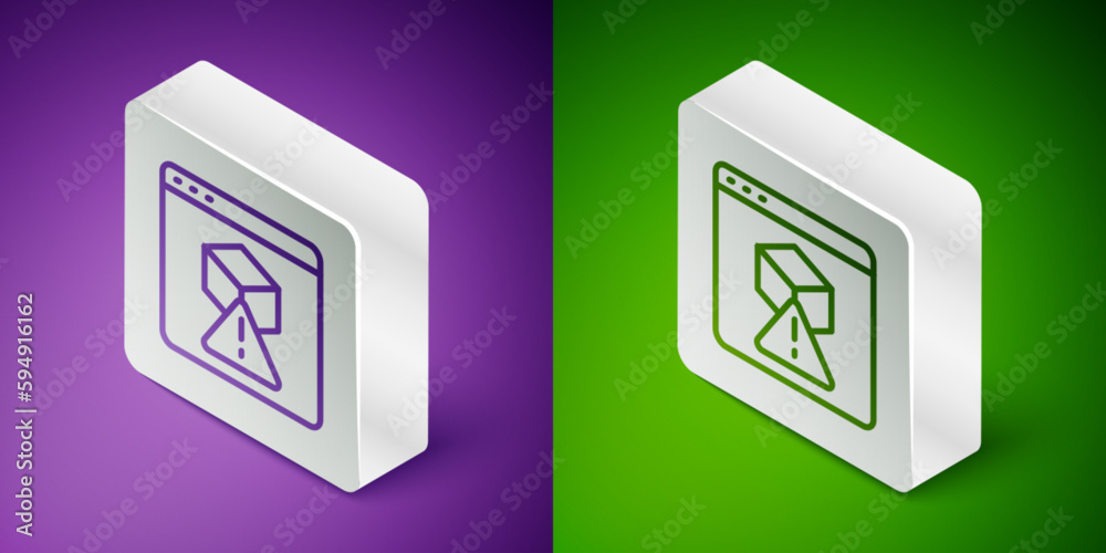 Isometric line 3D printer icon isolated on purple and green background. 3d printing. Silver square button. Vector Isometric line 3D printer icon isolated on purple and green background. 3d printing. Silver square button. Vector