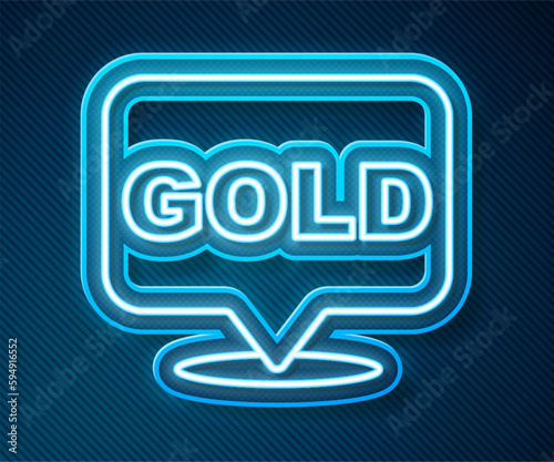 Glowing neon line Gold bars icon isolated on blue background. Banking business concept. Vector