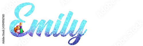 Emily - blue and violet color - girl name - little fairy and flowers - great for website, email, greeting, banner, postcard, card, logo, engraving, slide, tag, book, t-shirt, sweatshirt

