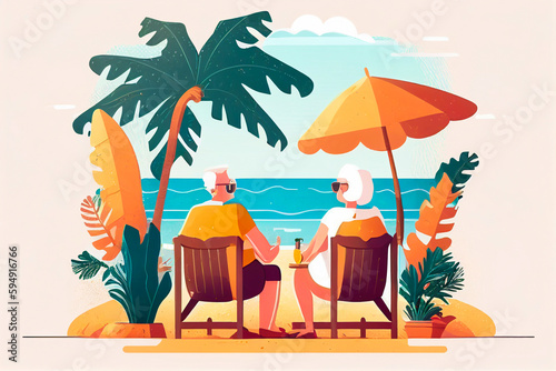 senior couple reading books at beach old man and woman family spending time together relaxation retirement Generative AI