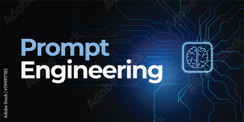 Prompt Engineering Banner. Futuristic concept for new career path. Vector design photo