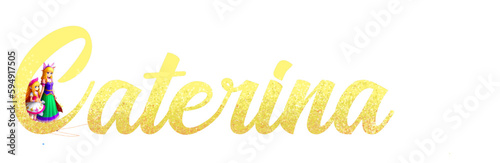Caterina - gold color with glitter - glitter female italian name with Girl - great for website, email, presentation, greeting, banner, postcard, book, t-shirt, sweatshirt
