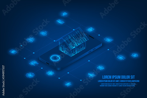 Vector isometric smart home with smart home technology concept..