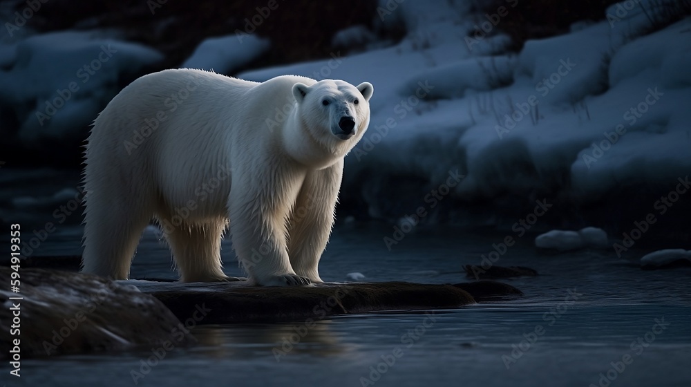Polar bear on ice. Hunting for food. Created using generative AI.