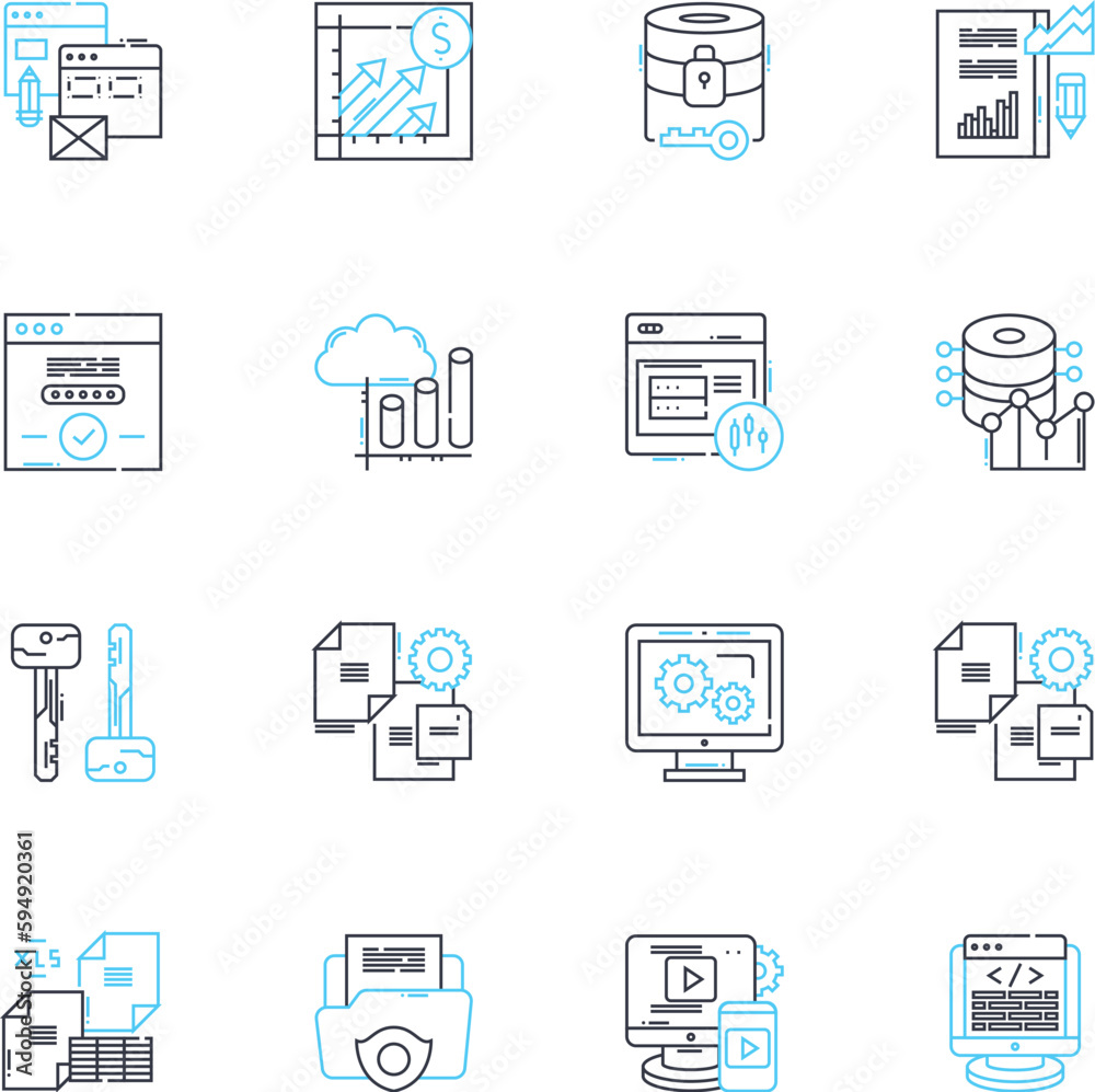 Digital safeguards linear icons set. Encryption, Firewall, Password, Malware, Cybersecurity, Privacy, Authentication line vector and concept signs. Antivirus,Biometrics,Firewall outline illustrations Digital safeguards linear icons set. Encryption, Firewall, Password, Malware, Cybersecurity, Privacy, Authentication line vector and concept signs. Antivirus,Biometrics,Firewall outline illustrations