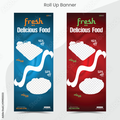 Fast food roll up banner restaurant menu template Design brochure. Vector illustration Images