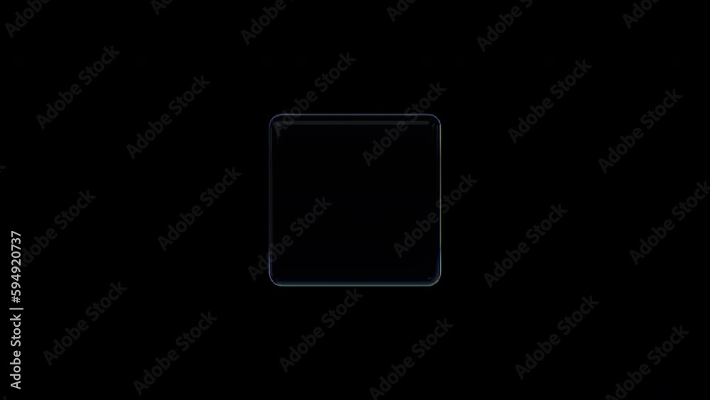 3d glass rotating transparent cube with dispersion effect. Trendy iridescent colors. 4k seamless looped animation with alpha channel.