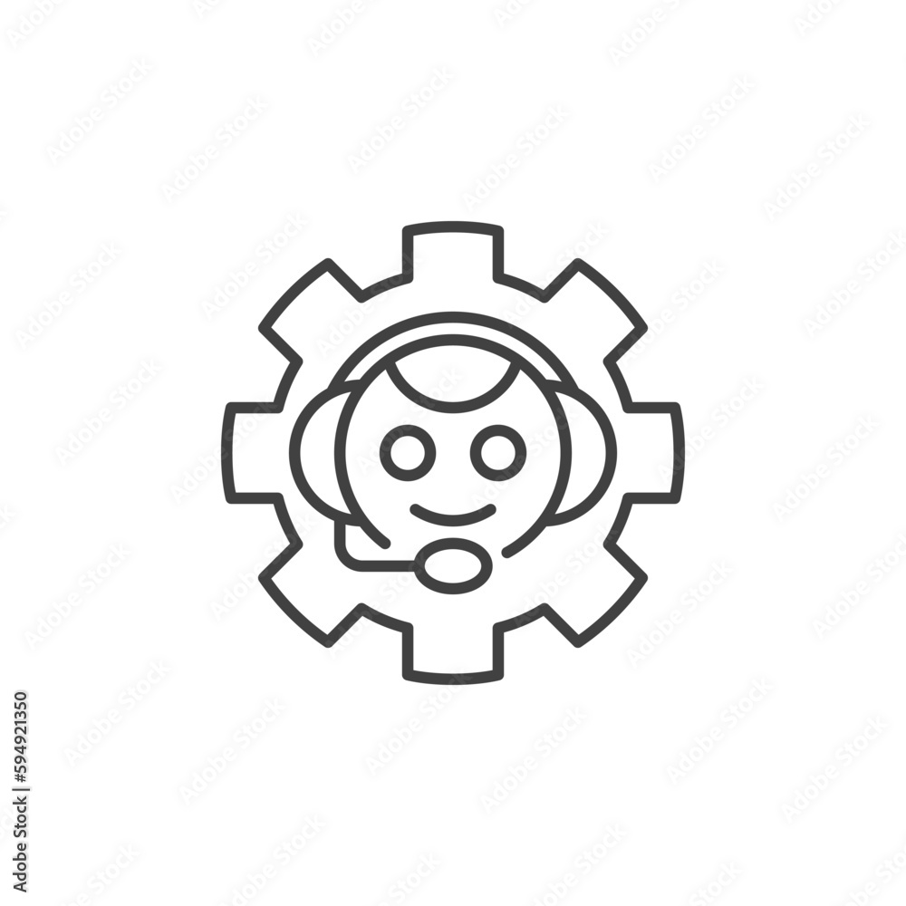 Chat Bot in Cog Wheel vector ChatBot Settings concept line icon Chat Bot in Cog Wheel vector ChatBot Settings concept line icon