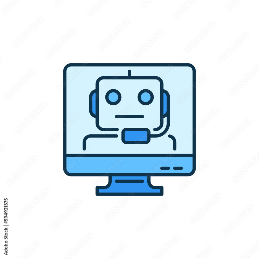 Chatbot on Computer Screen vector Online Chat concept colored icon Chatbot on Computer Screen vector Online Chat concept colored icon