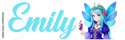 Emily -  blue color - girl name - little fairy and flowers - great for website, email, greeting, banner, postcard, card, logo, engraving, slide, tag, book, t-shirt, sweatshirt