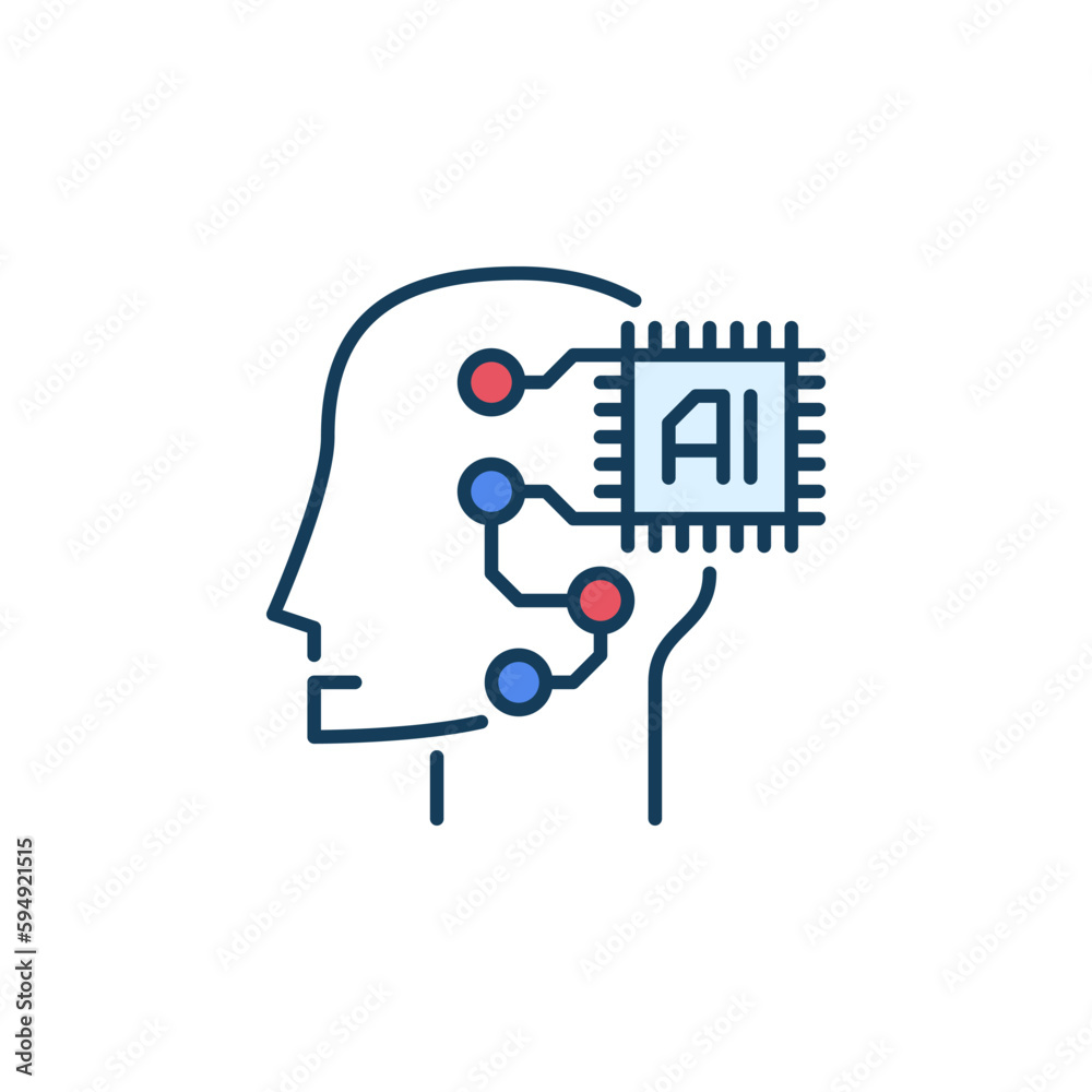 AI Chip in Human Head vector Artificial Intelligence concept colored icon