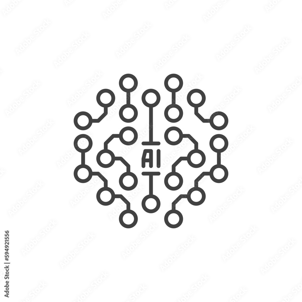 AI Circuits Brain vector Artificial Intelligence concept outline icon or symbol AI Circuits Brain vector Artificial Intelligence concept outline icon or symbol