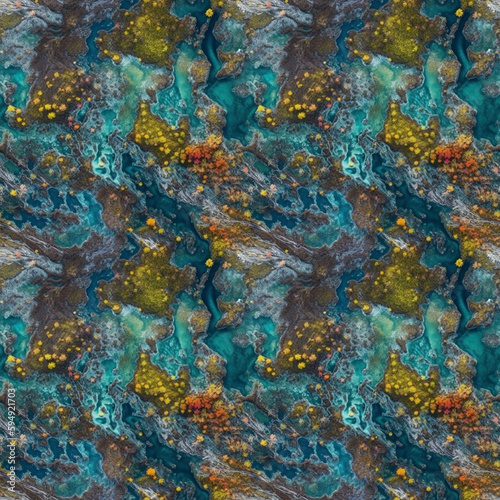 Summer nature northern tundra landscape from above. AI generative illustration.