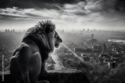 Lion watching city darkstyle photo